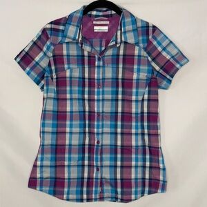 Columbia Meadowgate Omni-Shade Plaid Short Sleeve Vented Hiking Shirt Size M EUC